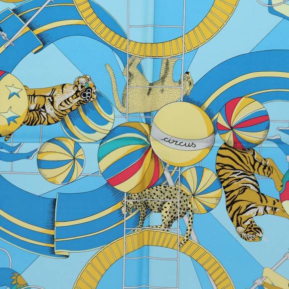 HERMES Carre 90 Scarf ""circus"" Silk Blue Auth fm3437 - Picture 6 of 16